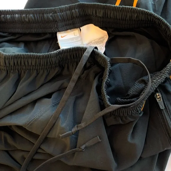 Nike Black Pant Yellow Stripes L drawstring elastic waist zipper pockets & legs - Picture 8 of 8